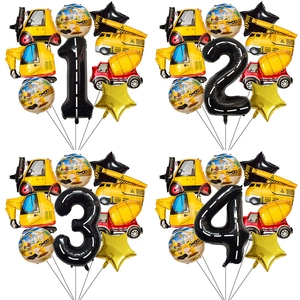 Veicolo da Cantiere Tema Festa di Compleanno Decorazione Palloncino in Alluminio Escavatore Gru Palloncino Numero Ragazzo