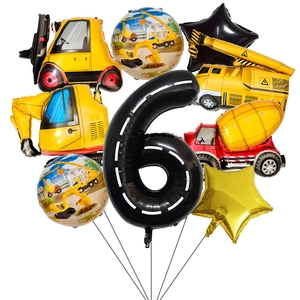 Dettaglio del set di 9 palloncini da cantiere con numero 6 nero per il 6° compleanno