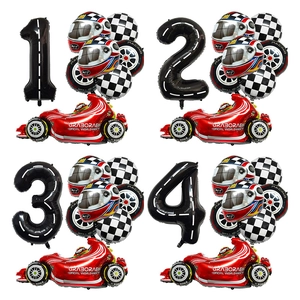 Racing Theme Aluminum Foil Balloons Checkered Flag Helmet Tire Road Number Birthday Party Decoration Kids Fun