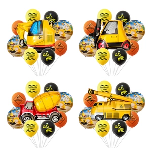 Construction party balloon set with excavator foil balloon and colorful latex balloons