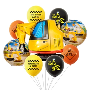 Construction excavator theme balloon set for birthday party with yellow latex balloons