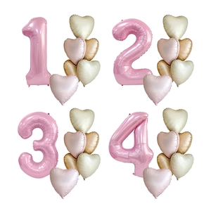 Number And Heart Shaped Balloons Aluminum Foil Artificial Pearl Pink Romantic Party Birthday Celebration Anniversary Decoration
