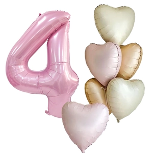 40-inch pink number 4 balloon set with macaron heart foil balloons for birthday party decor