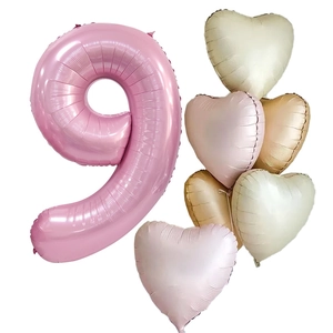 Pink number 9 balloon with cream and champagne heart balloons for birthday party decor