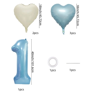 Kit ballon chiffre 1 bleu 40 pouces avec ballons coeur crème et bleu pour fête