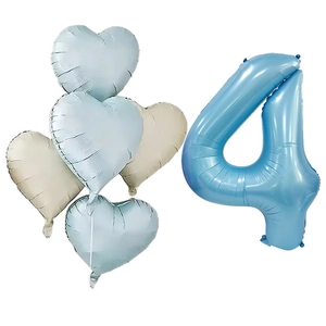 Kit ballon chiffre 4 bleu nacré 40 pouces et ballons en forme de cœur pour déco d'anniversaire