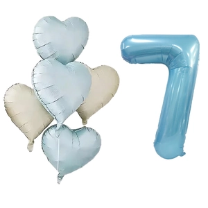 Détail du ballon chiffre 7 bleu 40 pouces et kit de ballons cœur en aluminium pour fête