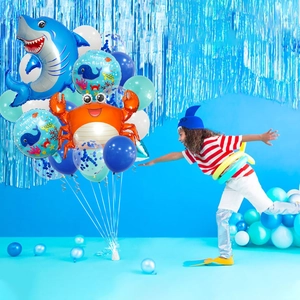 Ocean theme party balloon set with shark and crab foil balloons for birthday decor