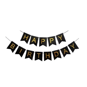 Classic black Happy Birthday banner with elegant gold lettering for soccer theme party
