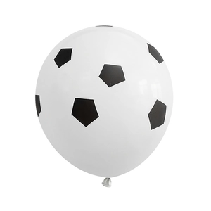 Detailed view of latex balloon with classic black and white soccer ball pattern print