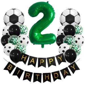 Soccer theme 2nd birthday party set with number 2 foil balloon and football banners