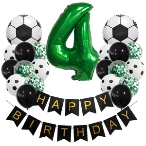 Soccer theme 4th birthday party decoration set with green number 4 foil balloon