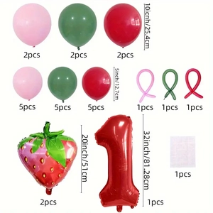 32-inch red number 1 balloon column set with strawberry foil balloons for 1st birthdays