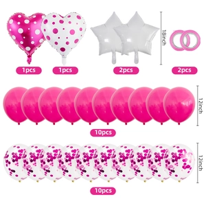 Pink heart and star foil balloon set with polka dots and confetti latex balloons