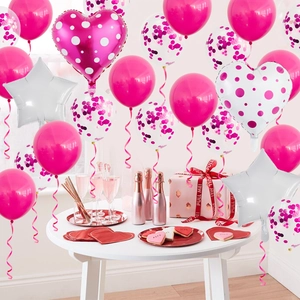 Pink and white balloon set with heart shapes and sequins for Valentine party decor