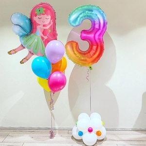 40 inch rainbow number 3 balloon set with pink fairy and colorful latex balloons