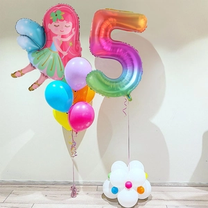Rainbow gradient number 5 balloon set with fairy and colorful latex balloons for girls