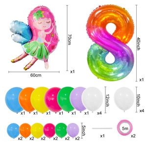 Rainbow 40-inch number 8 and fairy balloon set for birthday party decorations