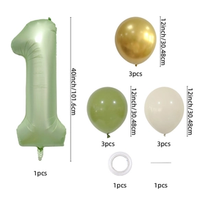 40 inch olive green number 1 balloon set with avocado green latex balloons for birthday