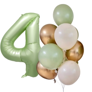 Sage green 40-inch number 4 foil balloon set for avocado theme birthday party decor