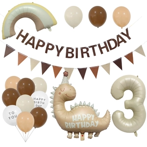 Vintage Dinosaurier 3. Geburtstag Ballon-Set mit Regenbogen und mattem Karamell Dekor