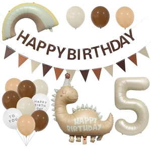 Dinosaurier Geburtstagsparty Dekoration Ballon Banner Aluminiumfolie Latex Retro Matt Erdtöne Kinder Hintergrund Fotorequisiten
