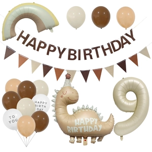 Details zum 9. Geburtstag Party-Set mit Karamell-Dinosaurier und Regenbogen-Ballons