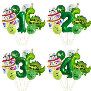 Kit Ballons Anniversaire Dinosaure Feuille Aluminium Et Latex Thème Jungle Forme Gâteau Animal Dessin Animé Décoration Fête Enfants