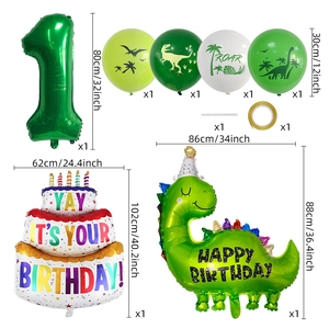 Kit ballons 1er anniversaire dinosaure avec chiffre 1 vert et mignons ballons en aluminium
