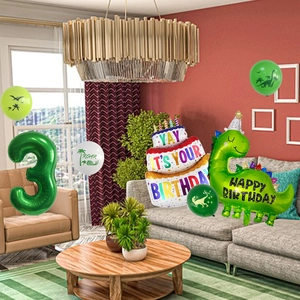 Détails du kit de ballons d'anniversaire 3 ans thème dinosaure avec gâteau et dino