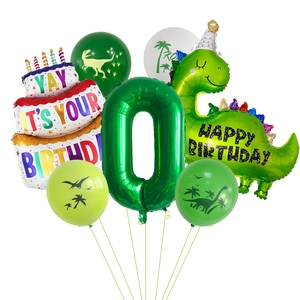 Kit de ballons anniversaire dinosaure jungle avec gâteau et ballons chiffres