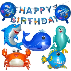 Set di Palloncini in Alluminio a Tema Animali Marini Squalo Granchio Delfino per Decorazioni Festa di Compleanno Bambini