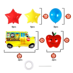 Back to school balloon set with yellow bus and red apple balloons for party decor