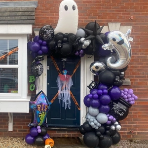 Halloween balloon arch kit with purple and black latex balloons for party decoration