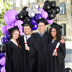 Graduation balloon arch kit with purple and silver balloons for graduation ceremony decor
