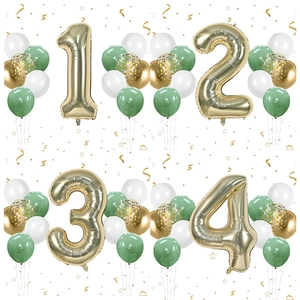 Champagne Gold Number Foil Balloon Sage Green White Metallic Gold Latex Balloons Birthday Wedding Party Decoration