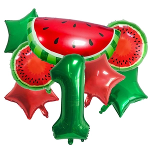 Detailed watermelon foil balloon kit with number 1 and stars for summer 1st birthday party