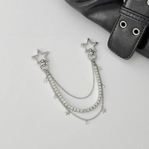 Silver multi-layer bag chain with star clasps, beads, and crystals in punk style