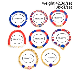 Detail of 8-piece American football clay bead bracelet set with Game Day charms and pendants