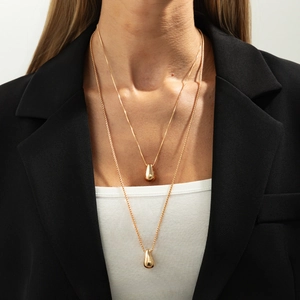 Collier Multirang Pendentif Goutte Alliage Fer Poli Minimaliste Bijoux Empilables Femmes