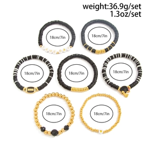 Detail of 7pcs Game Day beaded bracelet set with clay beads and football charms
