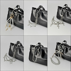 Punk Y2K Alloy Bag Charms Keychains With Faux Artificial Pearl Cross Star Bow Ribbon Multi Layered Pant Chains For Women Girls