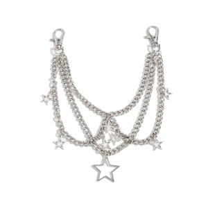 Silver multilayer metal chain with pentagram star pendants and double lobster clasps