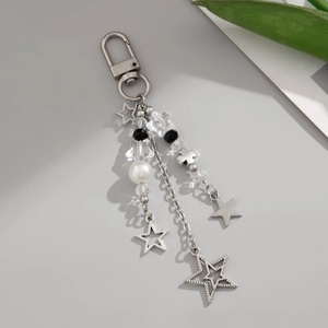 Portachiavi a stella minimalista in argento con perle per borse o telefoni cellulari