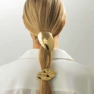Élastique à Cheveux Métal Doré Géométrique Irrégulier Minimaliste Support de Queue de Cheval Alliage Ridé Corde à Cheveux Femme