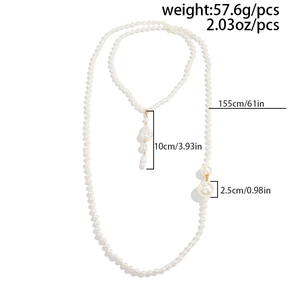 Detailed size map of 155cm multi-layer pearl necklace with weight and length markers