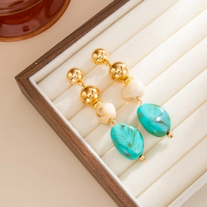 Bohemian gouden boloorbellen met groene marmeren hars druppelhangers voor dames