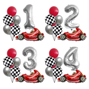 Cool Racing Car Balloon Kit Aluminum Film Latex Checkerboard Flag Number Balloons For Boys Birthday Party Decoration Celebration Assortment