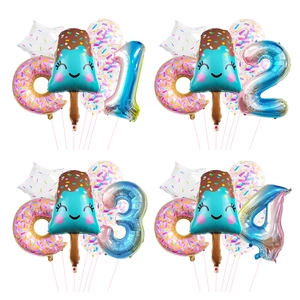 Ice cream and donut theme balloon set with colorful gradient foil numbers 1 to 4