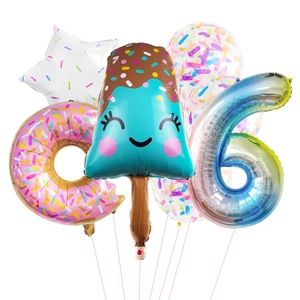 Ice cream donut birthday balloon set with rainbow number 6 for party decoration